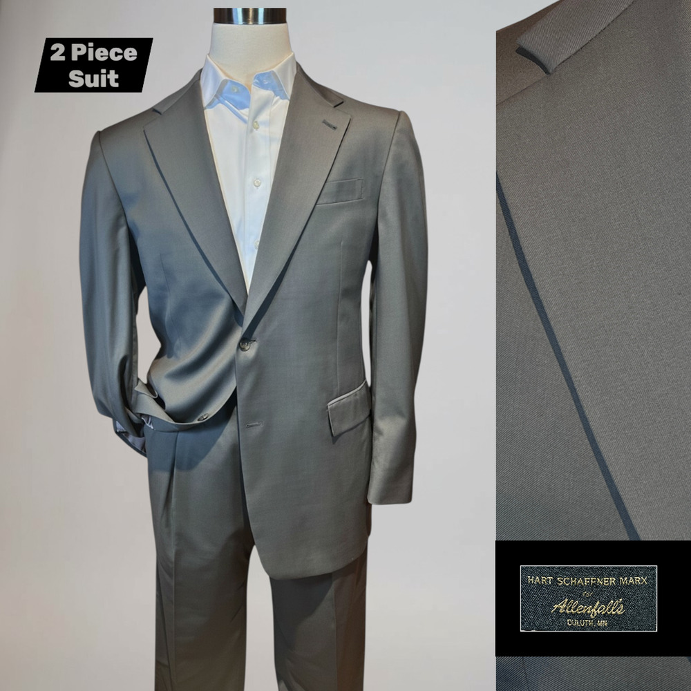 Vtg Hart Schaffner Marx Premium Classic 42-44L 35x30 Olive Green Gray Suit Note - Picture 1 of 16